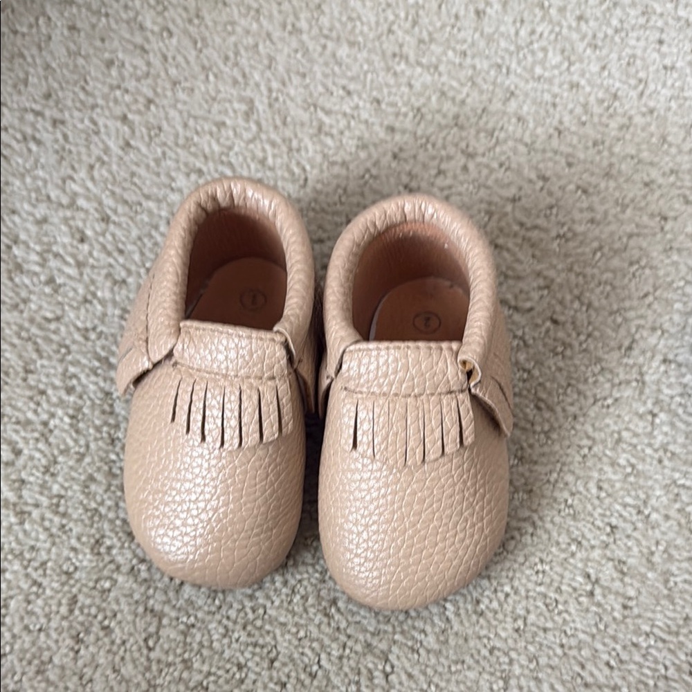 Freshly Picked Tan Baby Moccasins with Fringe